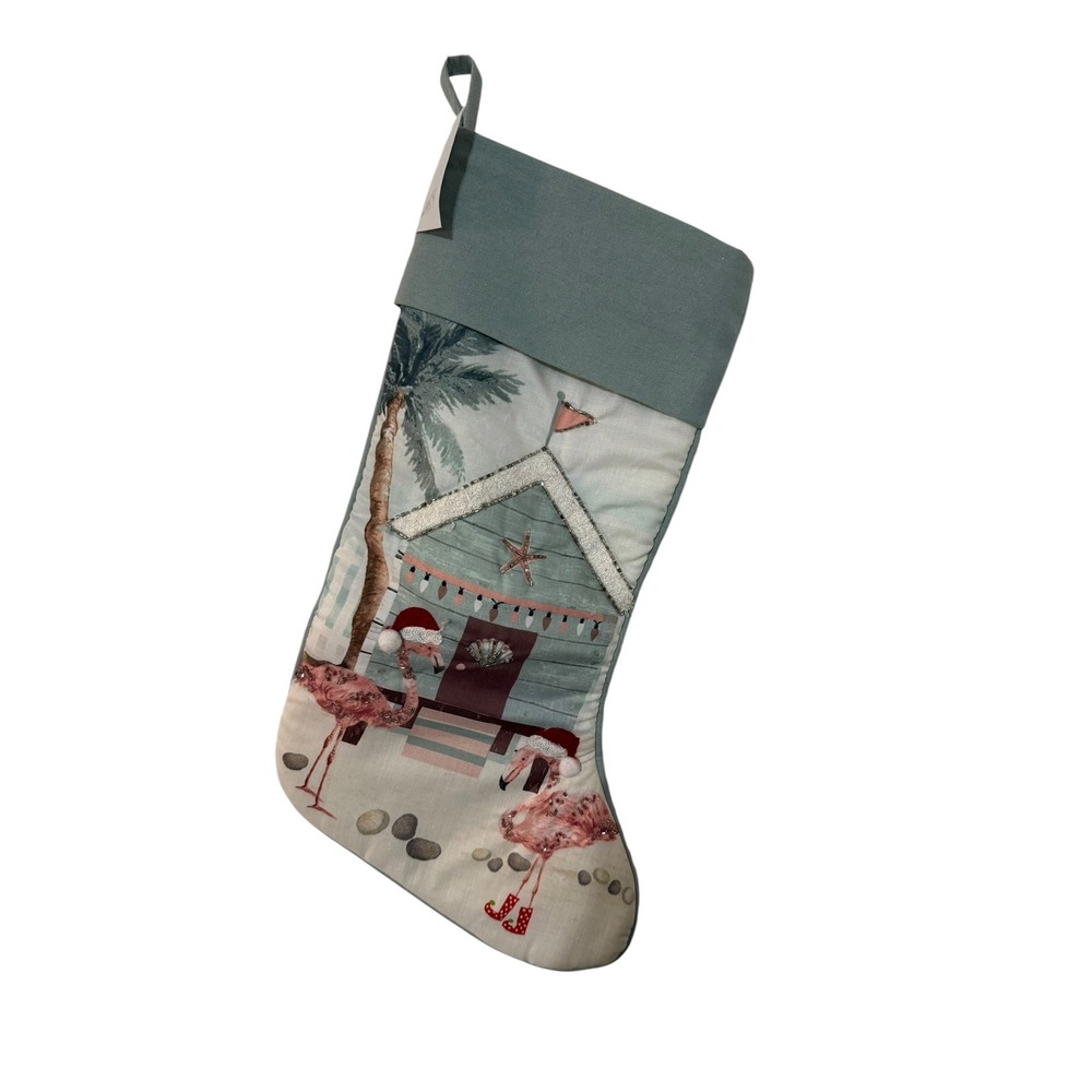 Nantucket Distributing Co Christmas Stocking Flamingo Beach Hut Tropical Coastal